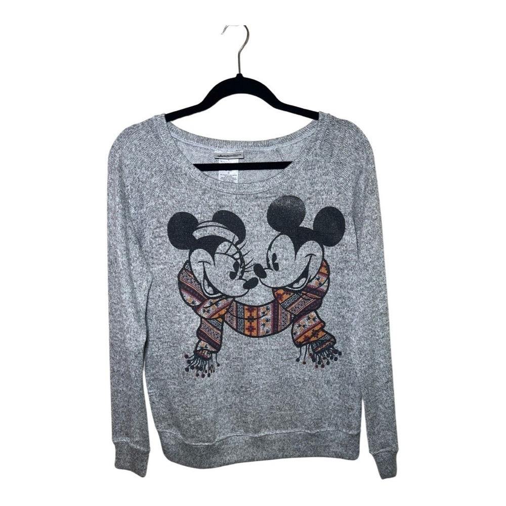Disney Parks Authentic Women’s Long Sleeve Sweater Grey Sz L Mickey Mini Scarf